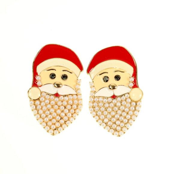Sugar Fix Santa Earrings Seed Pearl Enamel Gold Tone - Picture 1 of 10